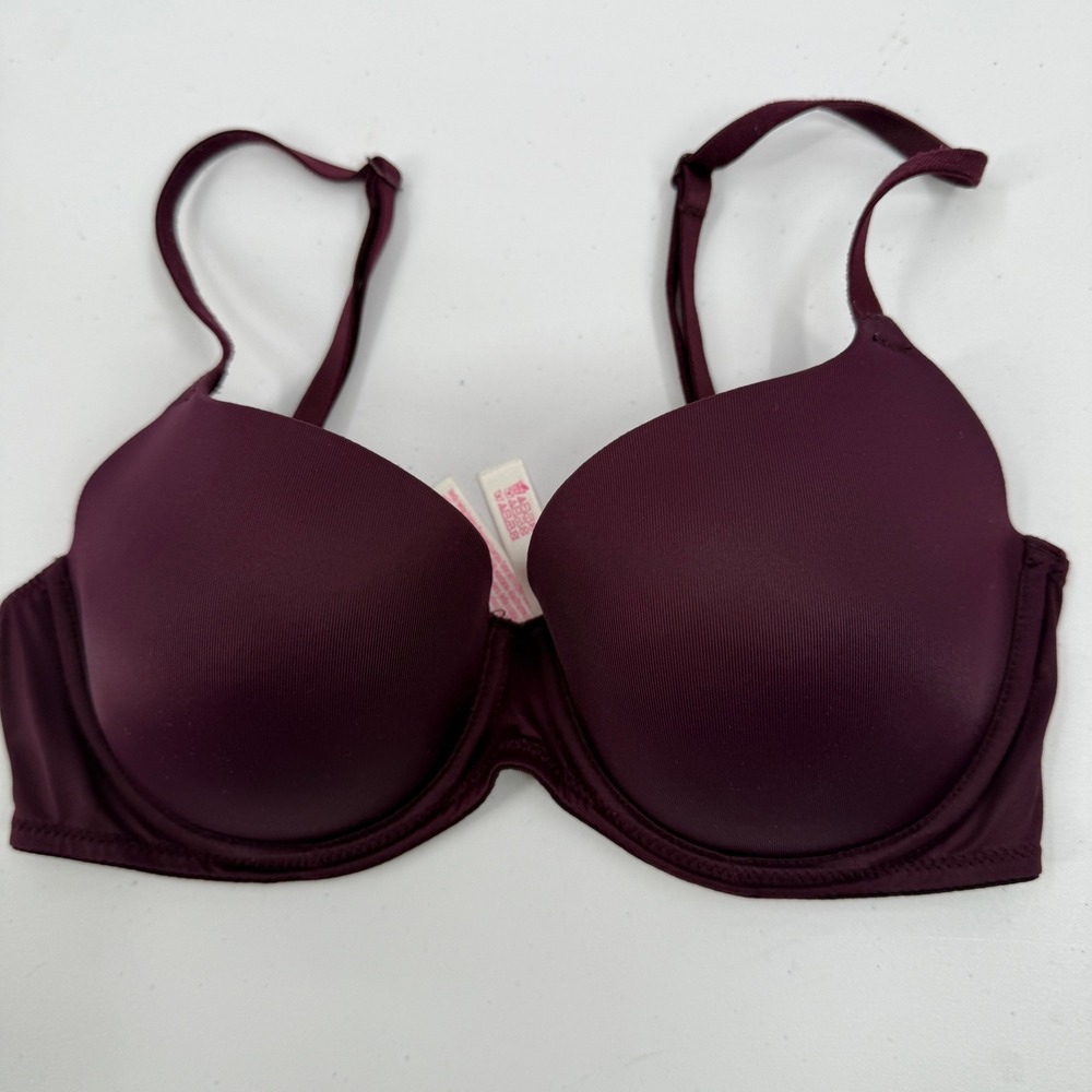 PINK Victoria's Secret Bra Womens 32D Maroon Wear Everywhere Lightly Lined